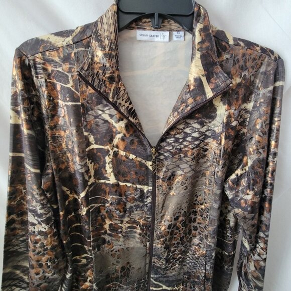 Susan Graver XS Zip up jacket blazer top snakeskin metallic liquid Knit QVC EUC - Picture 6 of 12
